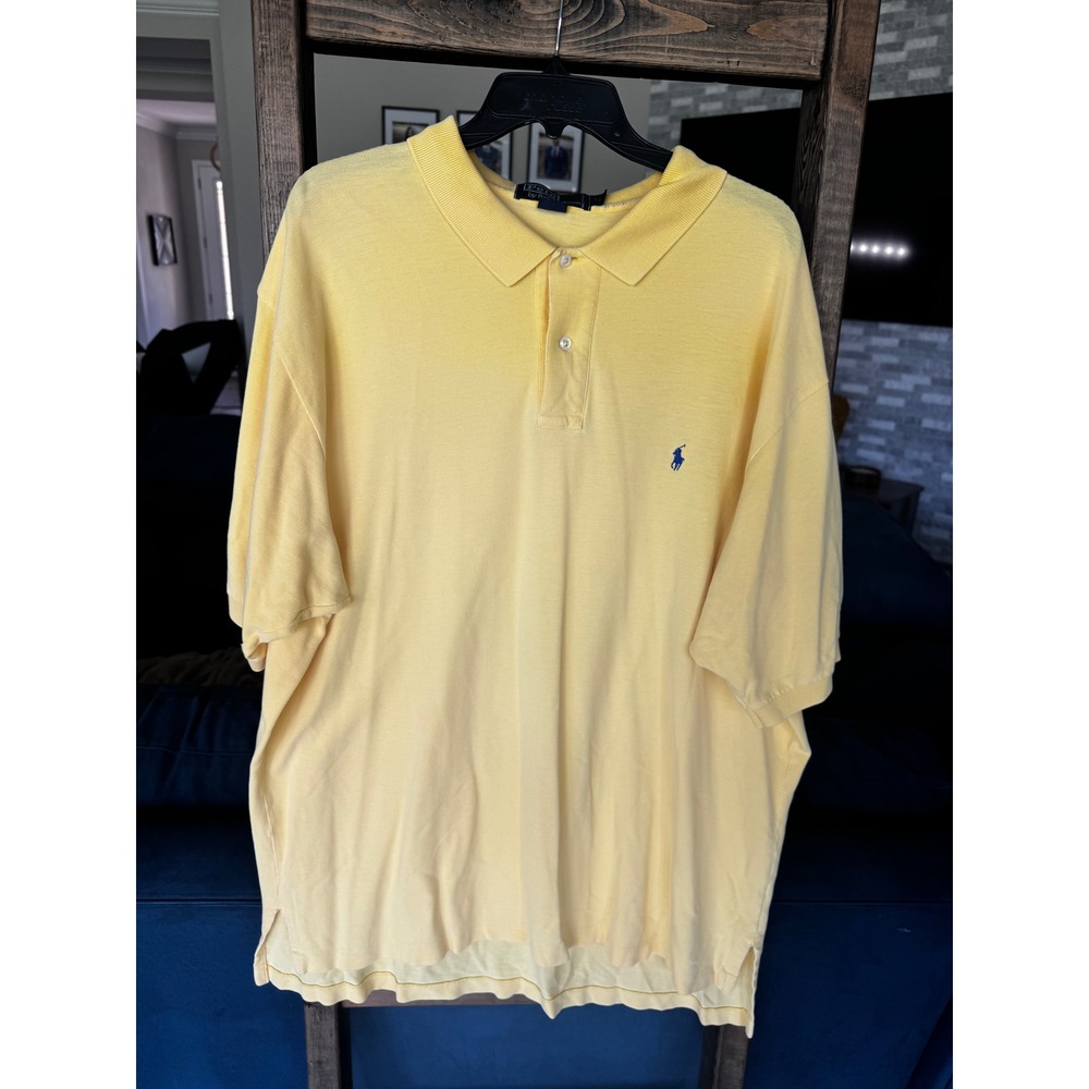 Polo Ralph Lauren Mens XXL Yellow Pique Cotton Short Sleeve Pony Logo Polo Shirt